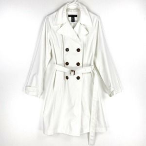 New York & Company Trench Coat White Brown M New